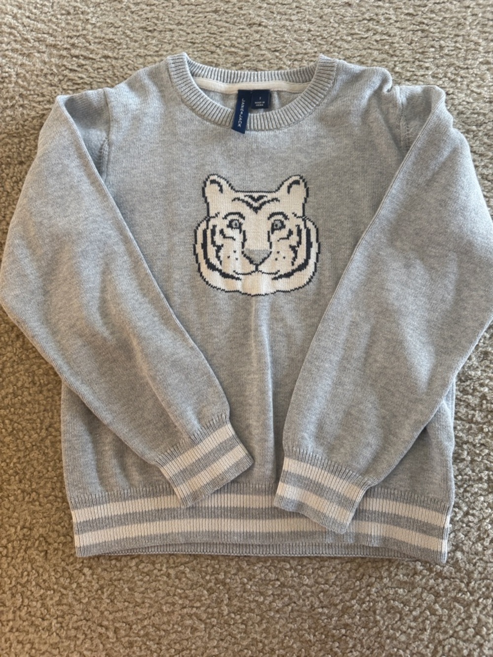 Janie and Jack Light Gray Tiger Crewneck Sweater